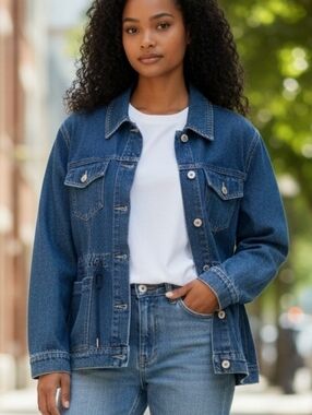 BLOOMCHIC Womens Plus Size  Dark Blue Jean Jacket